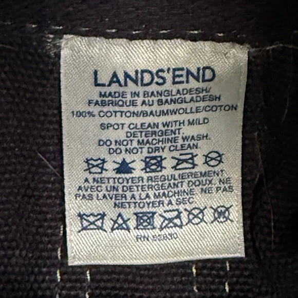 Lands End Canvas Tote Bag Navy Blue Green Cotton Open Top Pocket Key Clip 12in - Picture 2 of 10